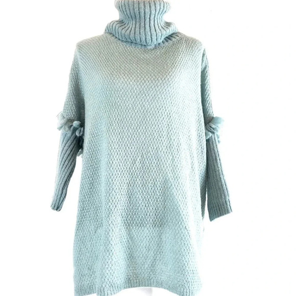 Maison Pholya Mohair Wool Blend Cowl Neck Tunic Sweater Dolman Fringe Sleeve M - Picture 1 of 12